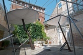 Aernout Mik, Exhibition architecture (After Constant’s _Design for a Gypsy Camp_), _Call the Witness_, Roma Pavilion, 2011, exterior detail, photo: Victor Nieuwenhuys